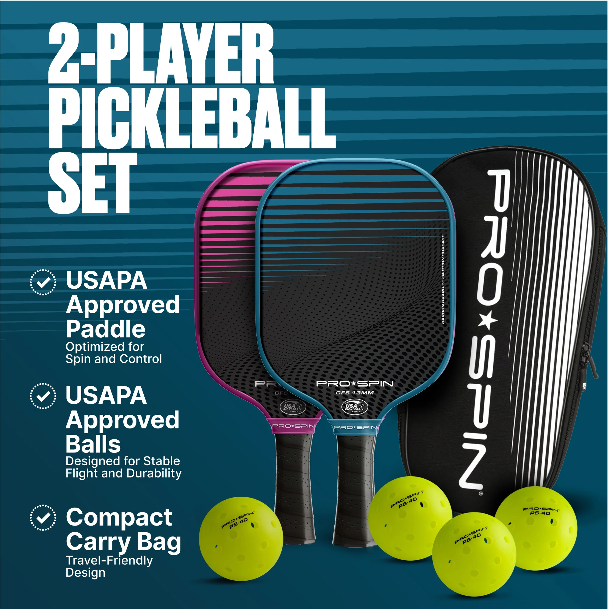GFS-13 Pickleball Paddles 2-Player Set with Balls - Image 10