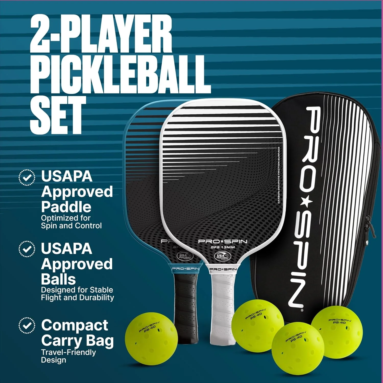 GFS-13 Pickleball Paddles 2-Player Set with Balls - Image 20