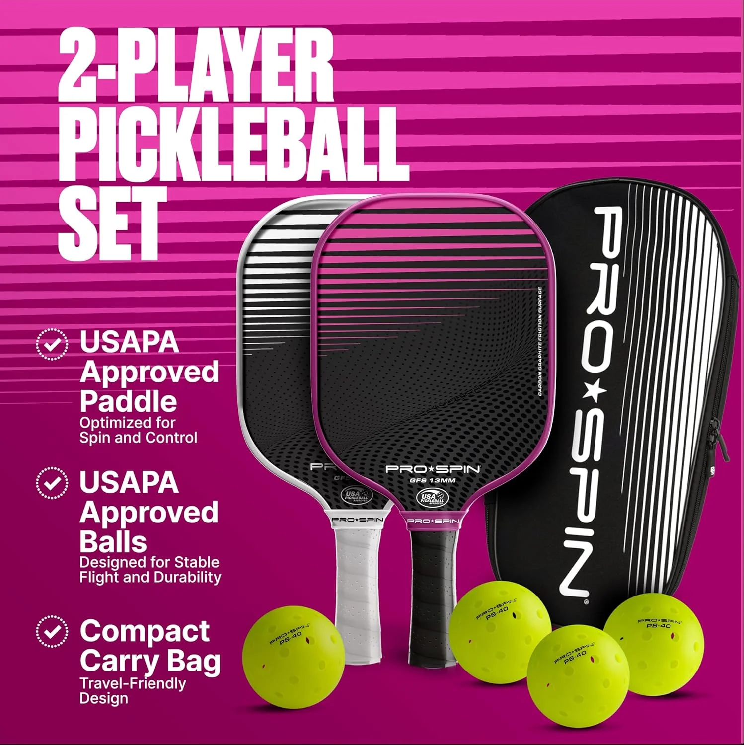 GFS-13 Pickleball Paddles 2-Player Set with Balls - Image 28