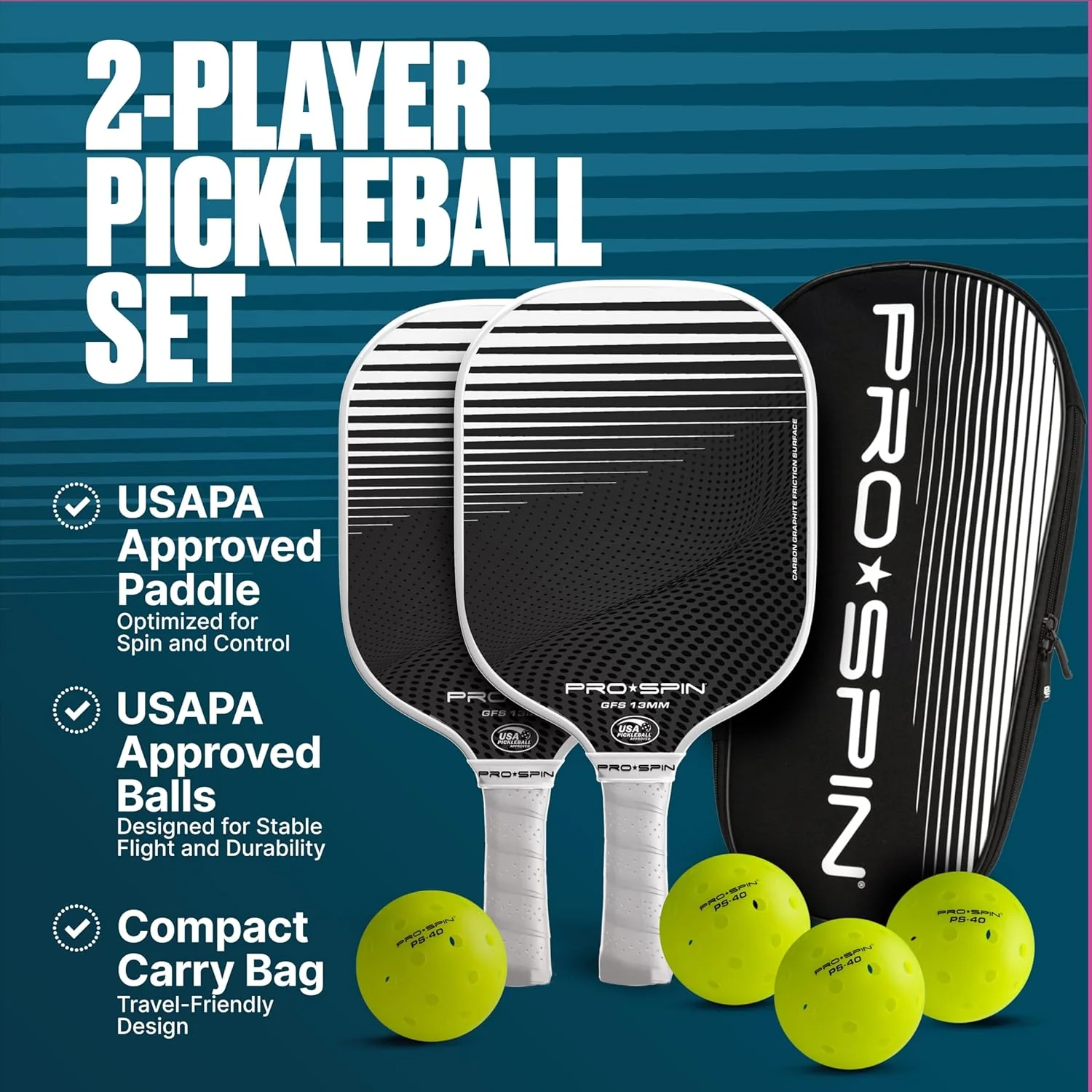 GFS-13 Pickleball Paddles 2-Player Set with Balls - Image 37