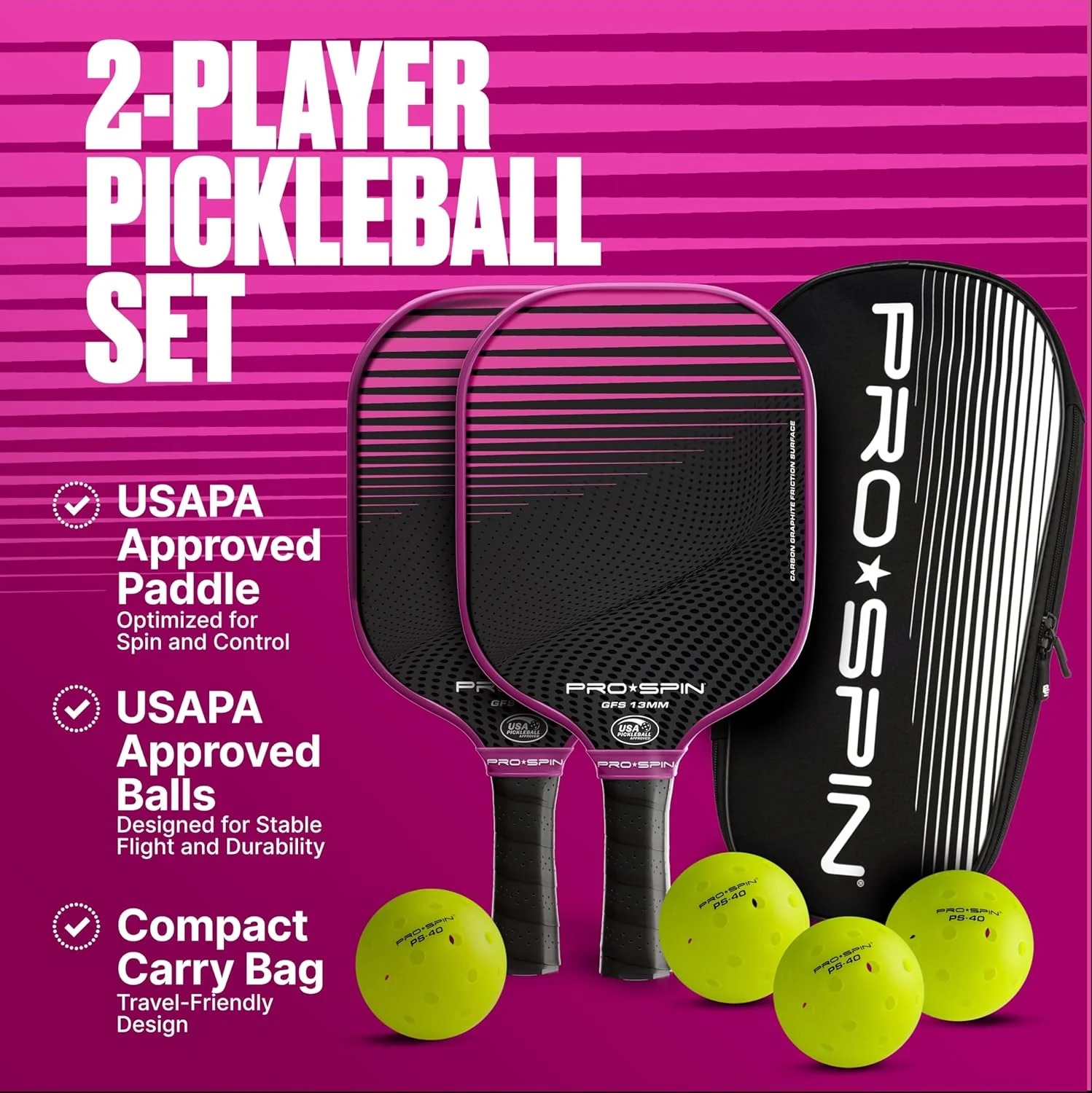 GFS-13 Pickleball Paddles 2-Player Set with Balls - Image 45
